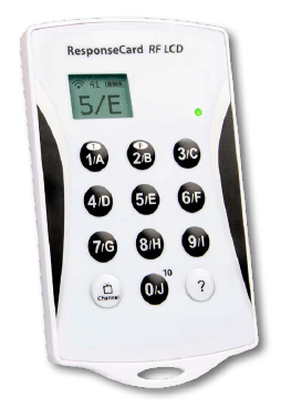 The front of an Echo360 ResponseCard RF LCD Clicker