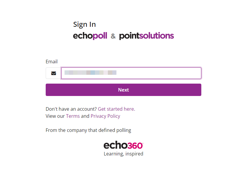 EchoPoll and PointSolutions log in screen as described