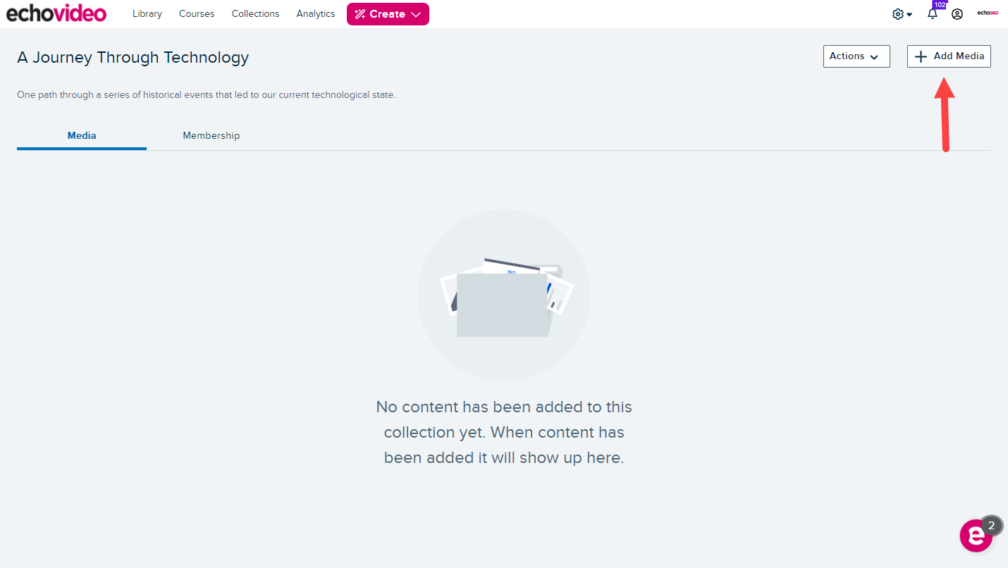 An open Collection with the Add Media button identified as described