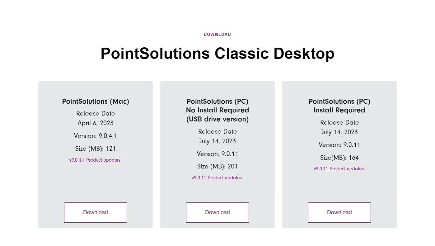 PointSolutions downloads page identified as described