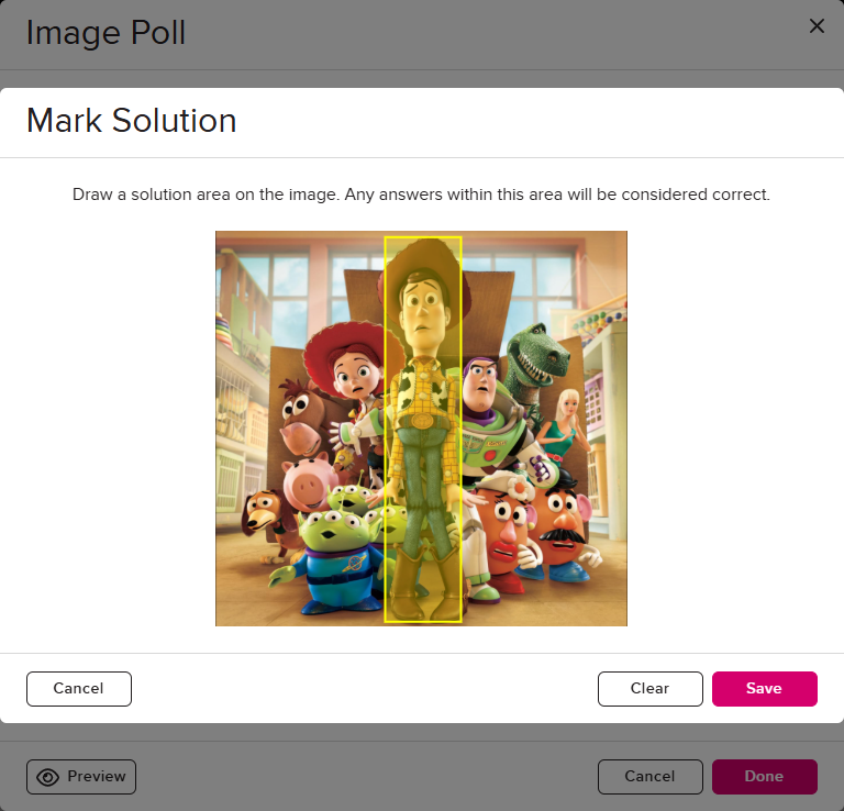 Mark solution popup for image poll showing the image and an overlay identifying the solution area as described