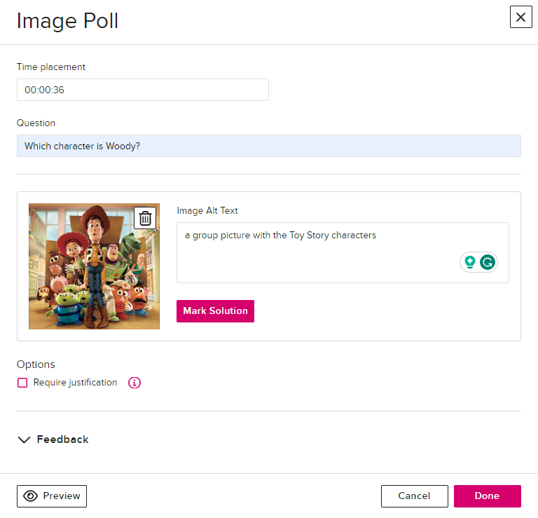 Image poll with image and alt text field completed as described