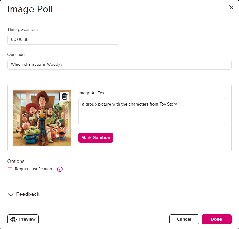 Image poll with image and alt text field completed as described