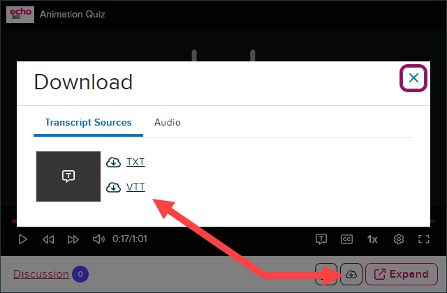 Embedded Media in the New Player showing download options