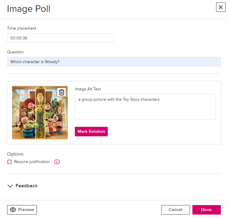 Image poll with image and marked solution and other fields completed as described