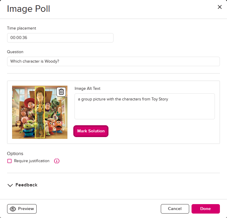 Image poll with image and marked solution and other fields completed as described