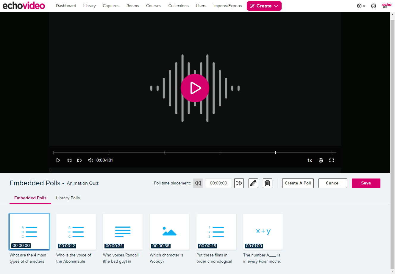 interactive media editor with embedded polls tab identified and shown as described