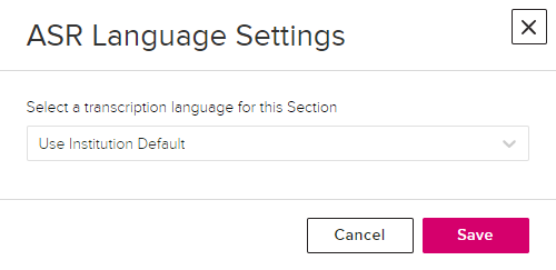 ASR Language Settings dropdown as described