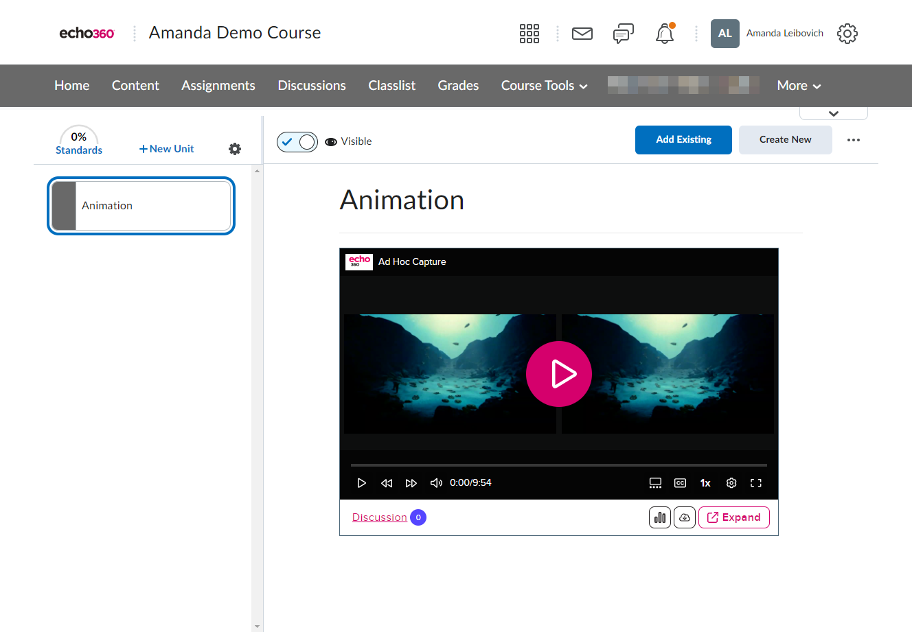 Desire2Learn Course Content with Embedded Video posted to content file page