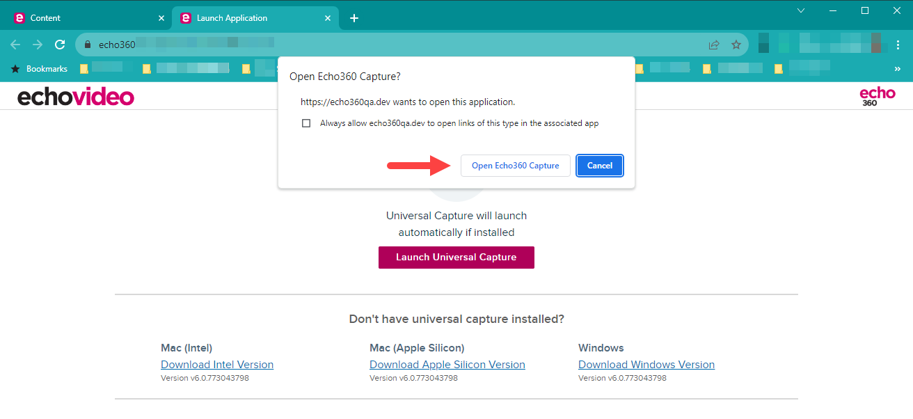 confirm launch of link to open Universal Capture for steps as described