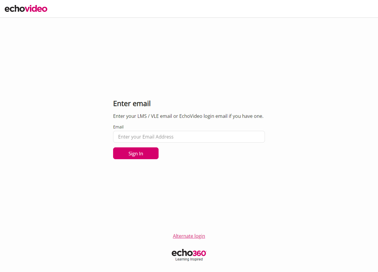 EchoVideo login page with fields for logging in as described