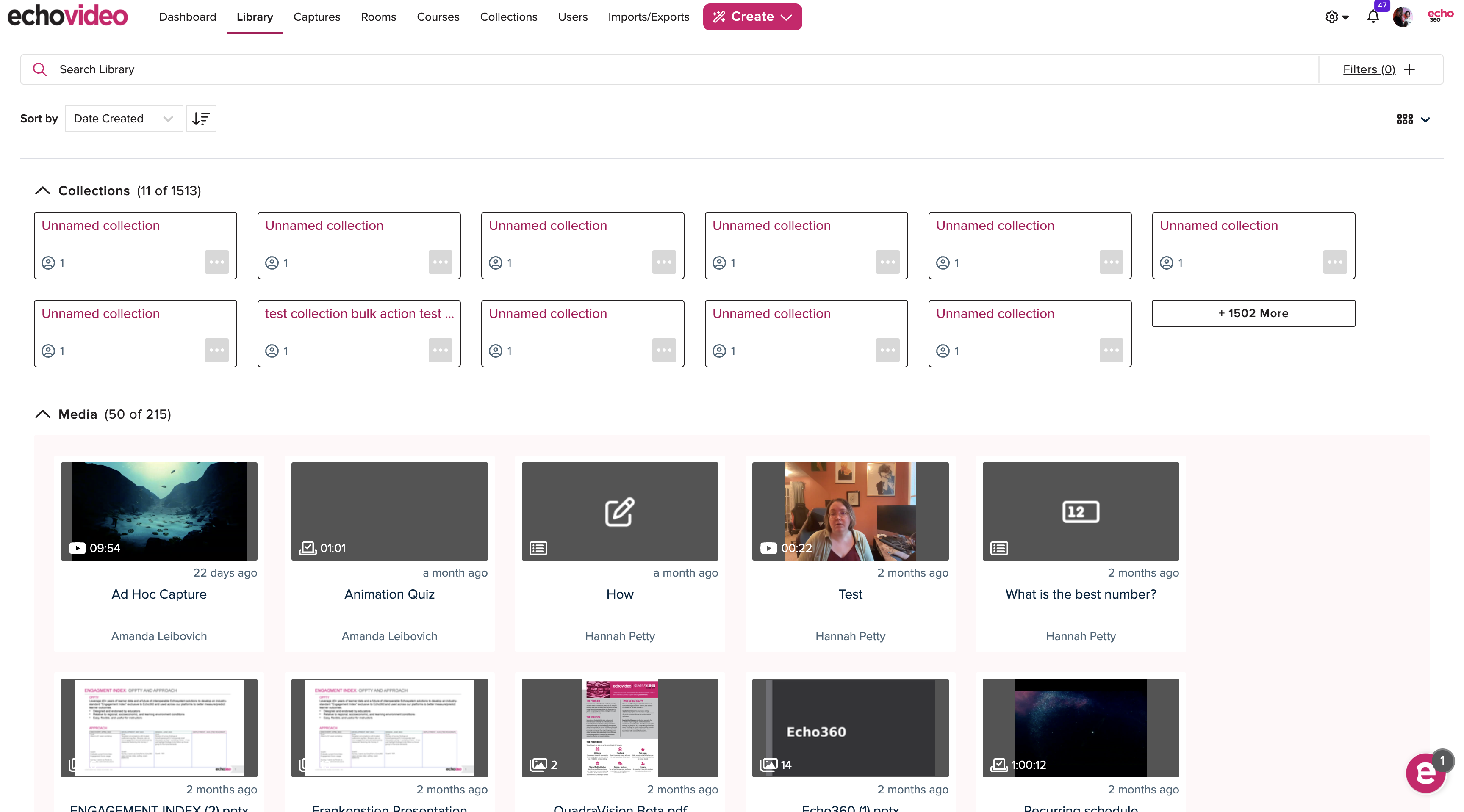 Admin Library page with raspberry pink branding as described