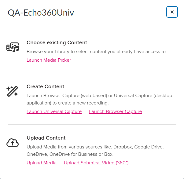 Embed media dialog box with library media listed for selection as described