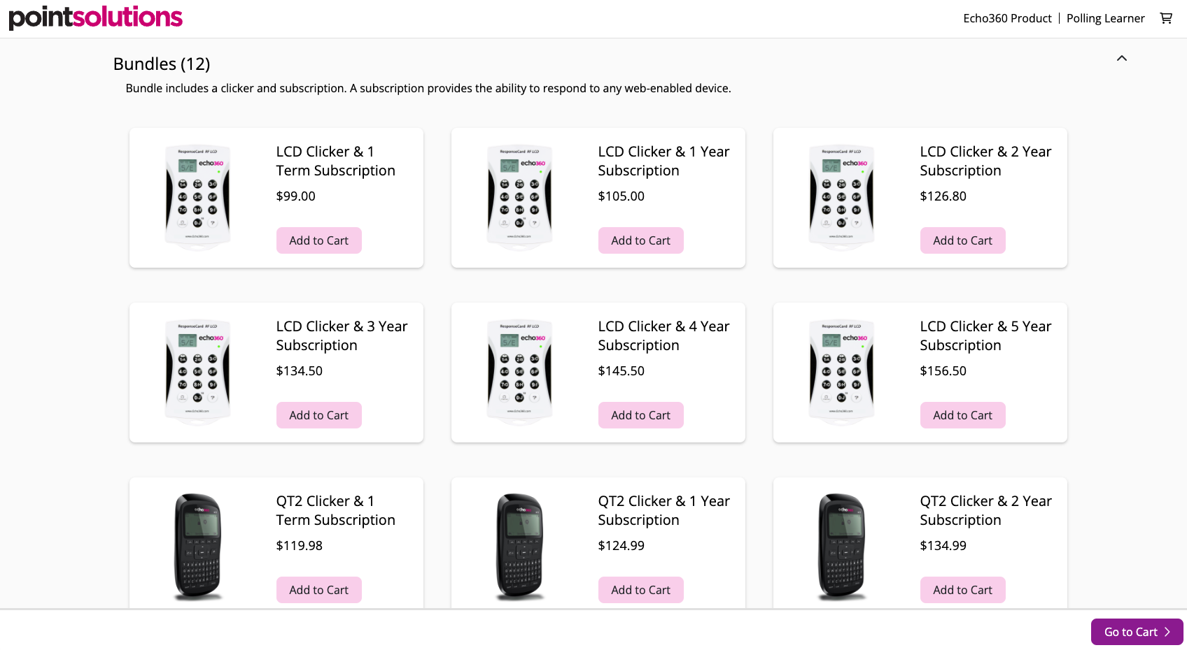 PointSolutions webstore showing purchase options with new accessibility experience as described