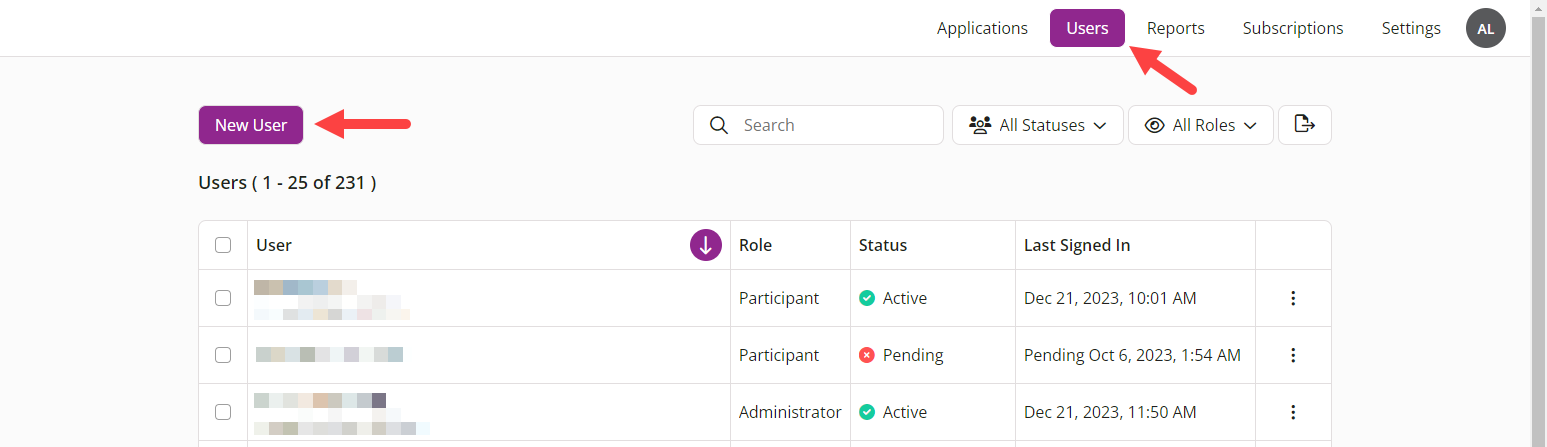 PointSolutions Admin screen with Add New User button identified as described