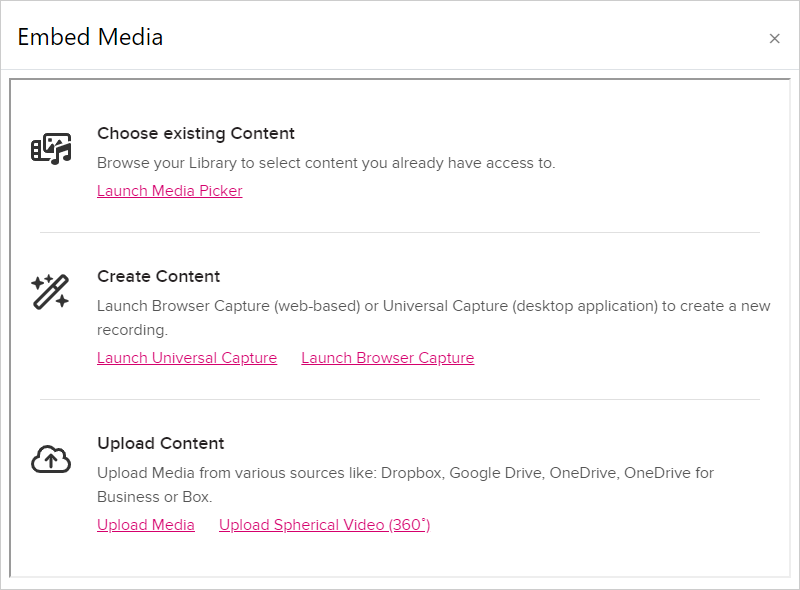 Embed Media options as described