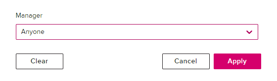 Collections filter dialog box showing manager option only available as described