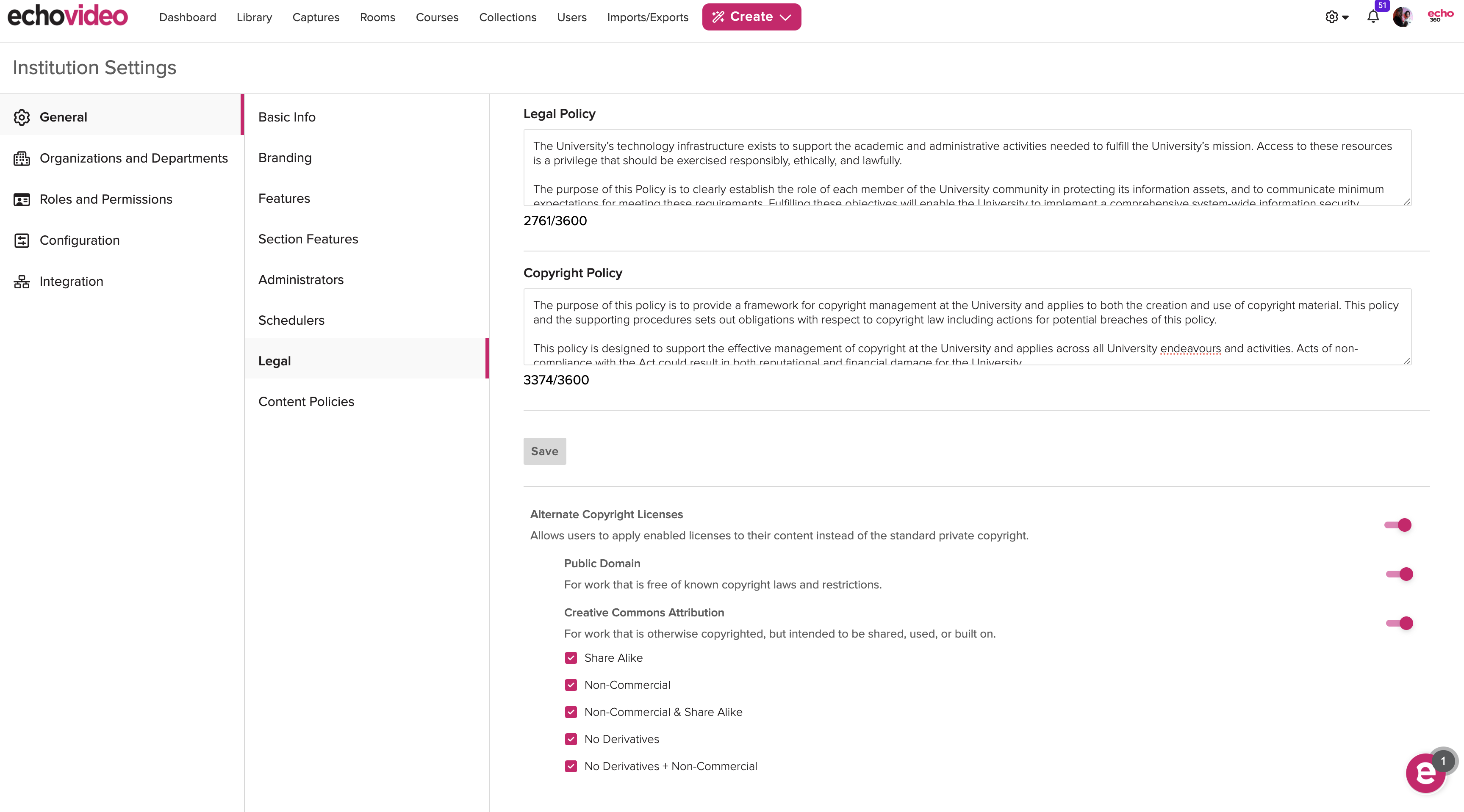 Updated Copyright options as described