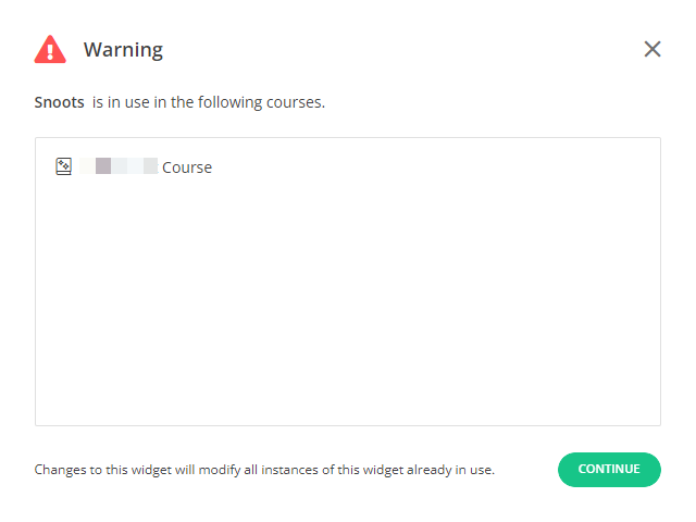 Warning for if the widget is already being used in another course