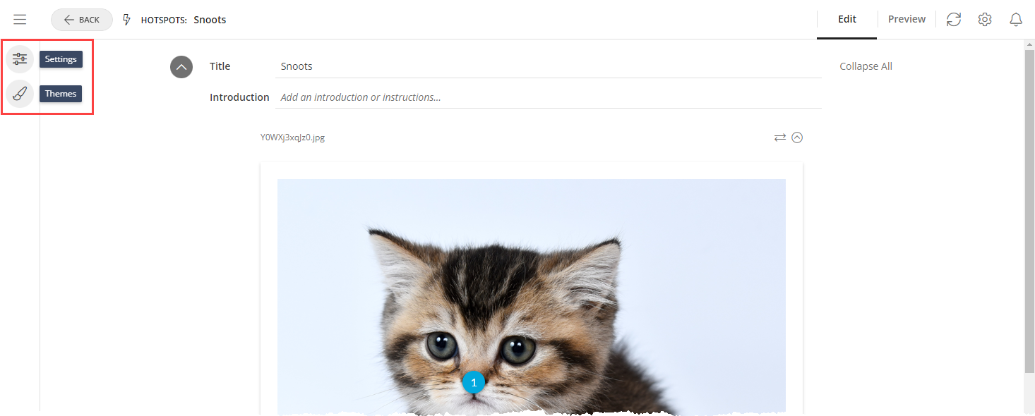 Setting and Themes icons identified from the menu as described