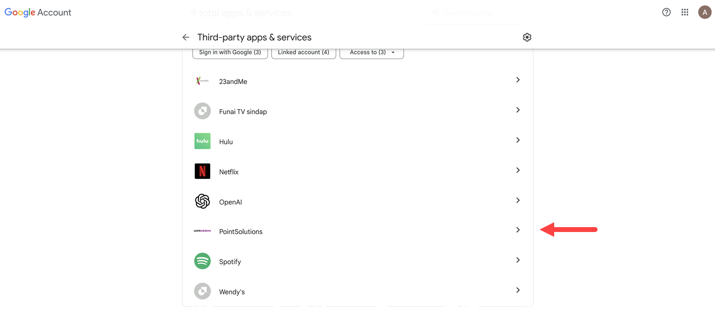 Google Third-party apps and service with PointSolutions identified
