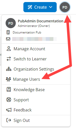 EchoExam Admin dropdown with Manage Users identified as described