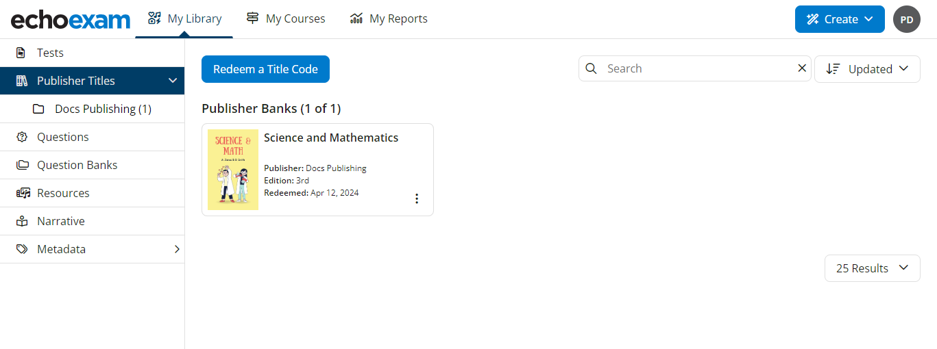 Publisher textbook in Publisher Titles as described