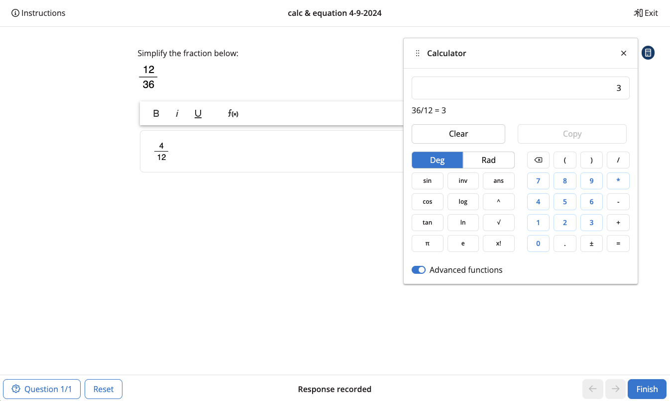 In-Exam Calculator as described