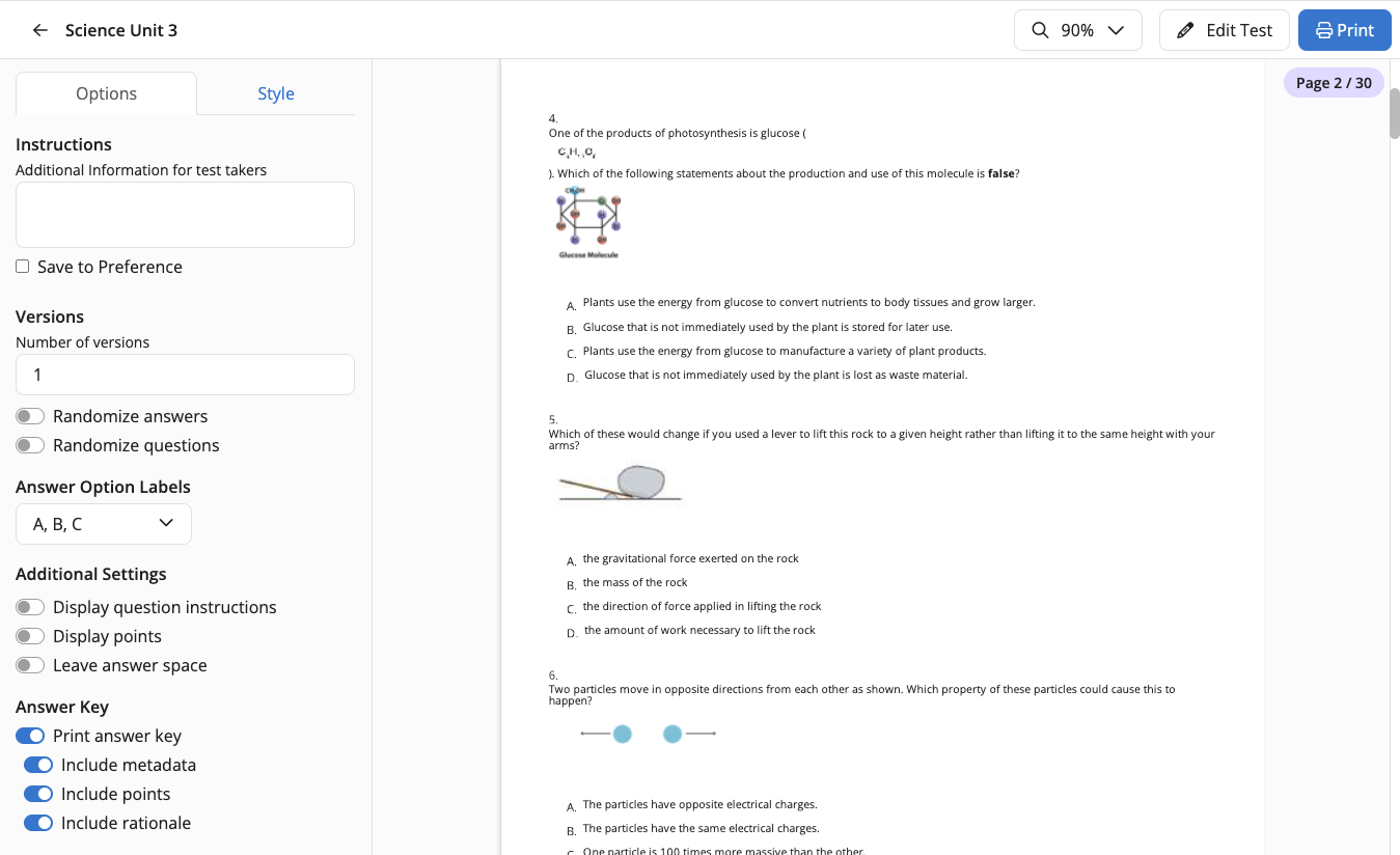 Print formatting and layout options as described