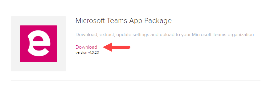 Teams app package entry in EchoVideo downloads page with download link identified a described