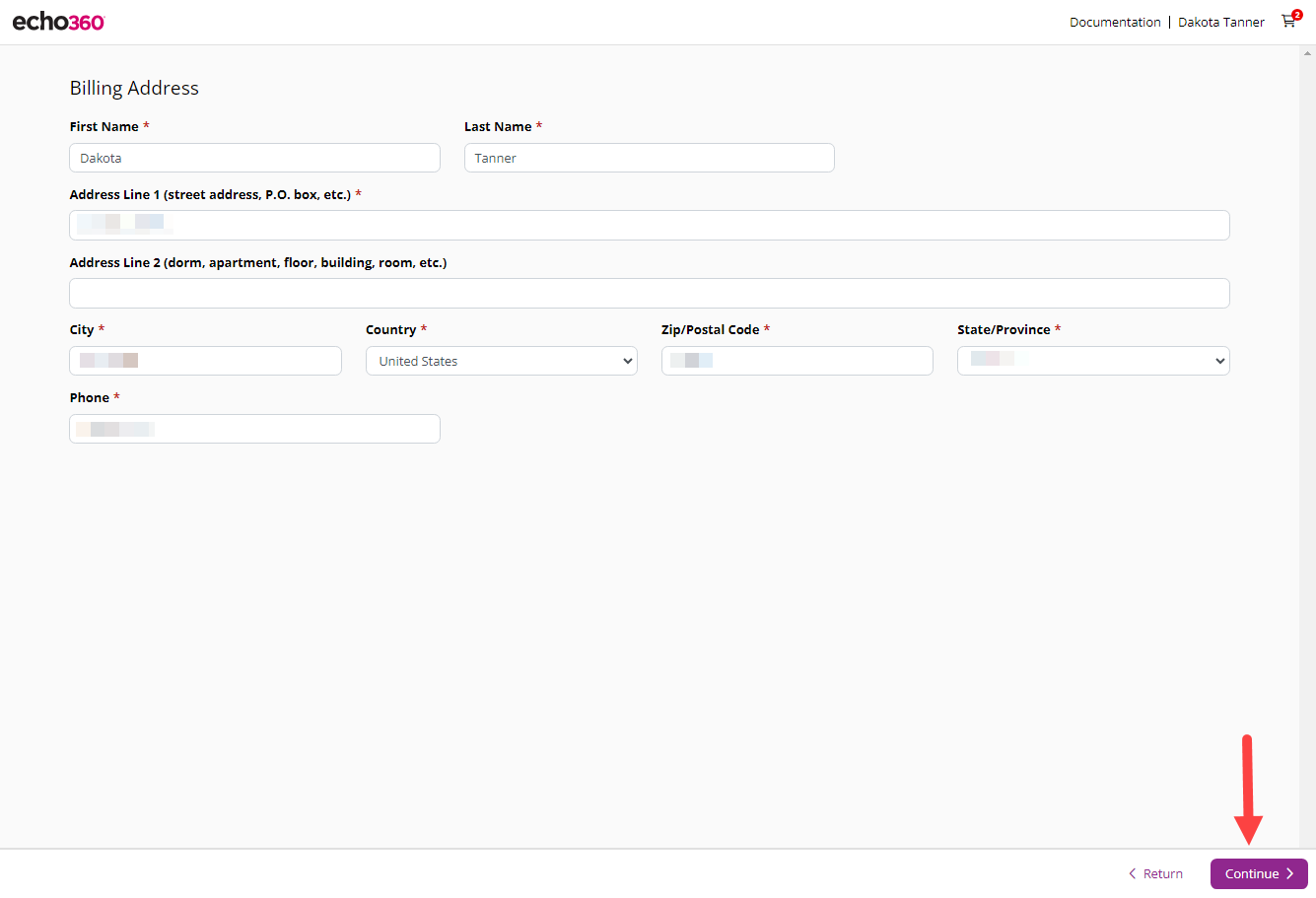 Billing Address information with Order Summary and Review Order button identified as described