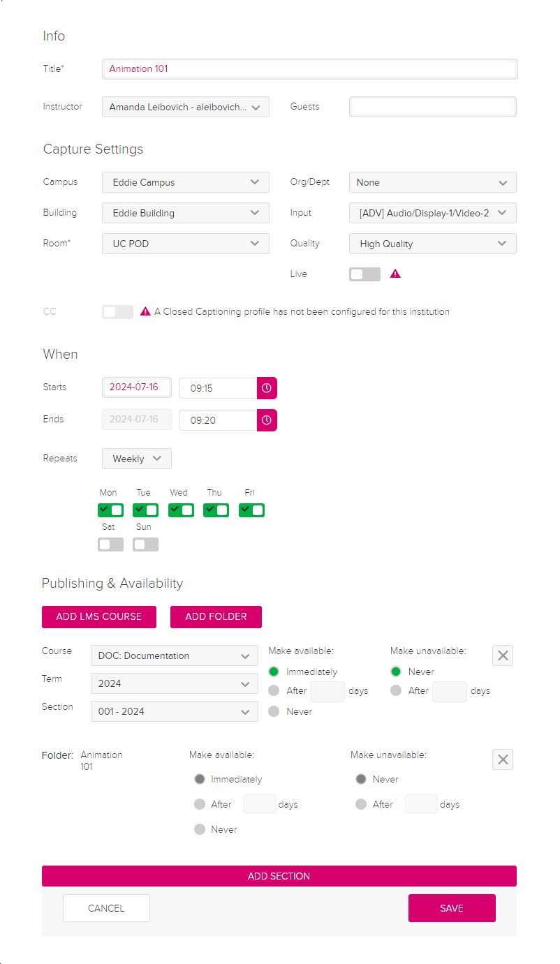 Capture dialog box with completed fields for editing using steps as described