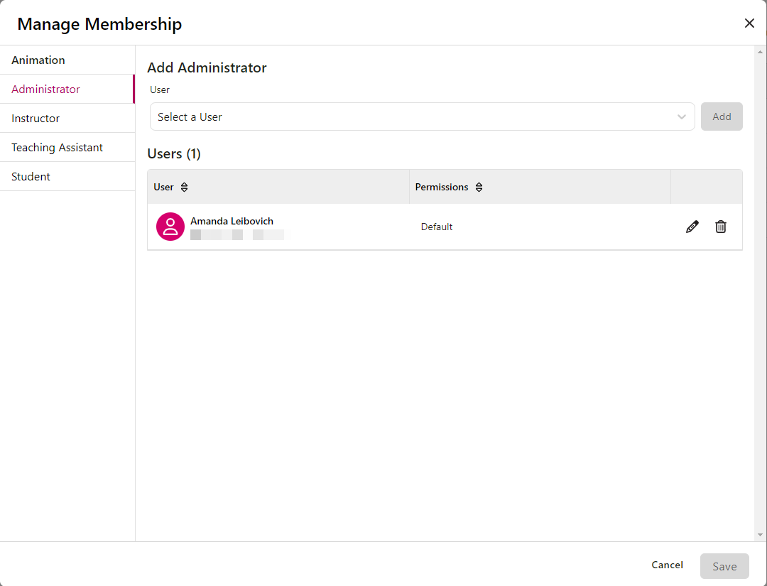 Manage Membership Modal as described