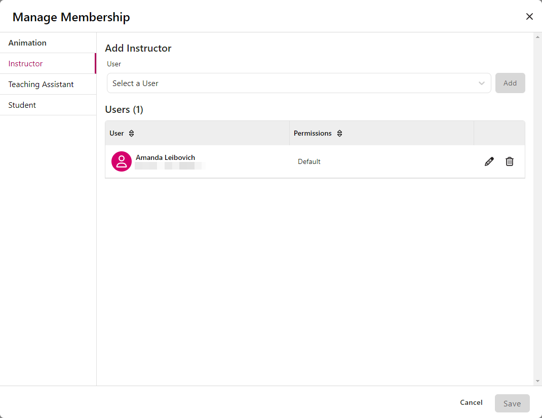 Manage Membership Modal as described