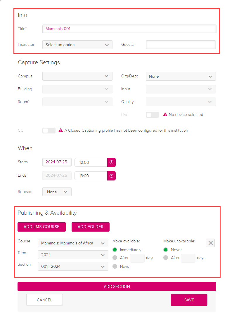 Capture dialog box with pre-populated, editable fields identified