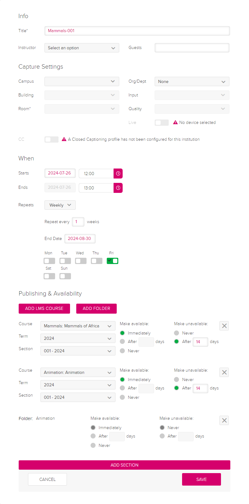 Completed create capture dialog box with all entries shown and completed as described