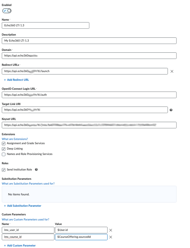 Brightspace configuration fields as described