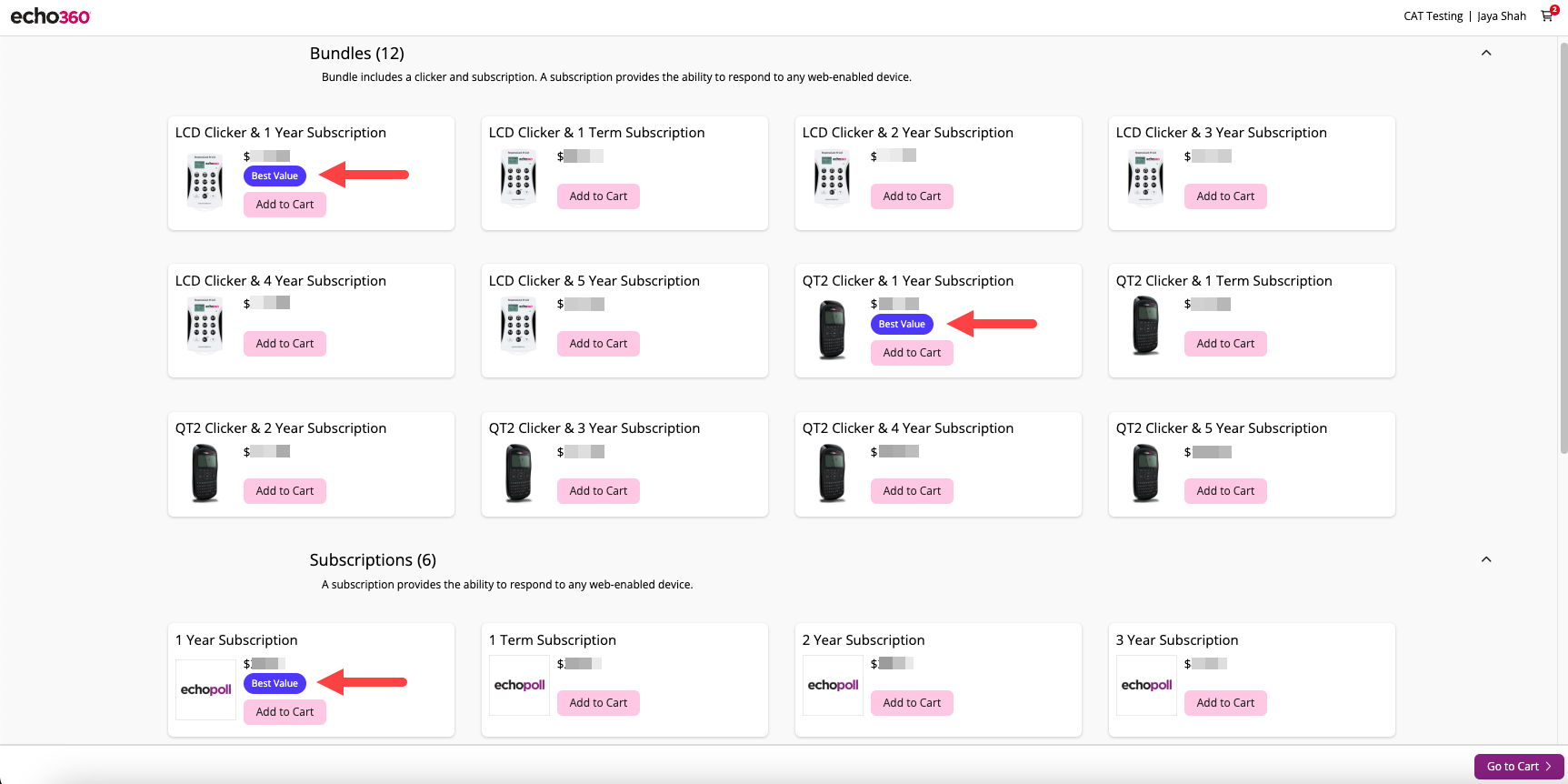 EchoPoll Best Value Bundles identified as described