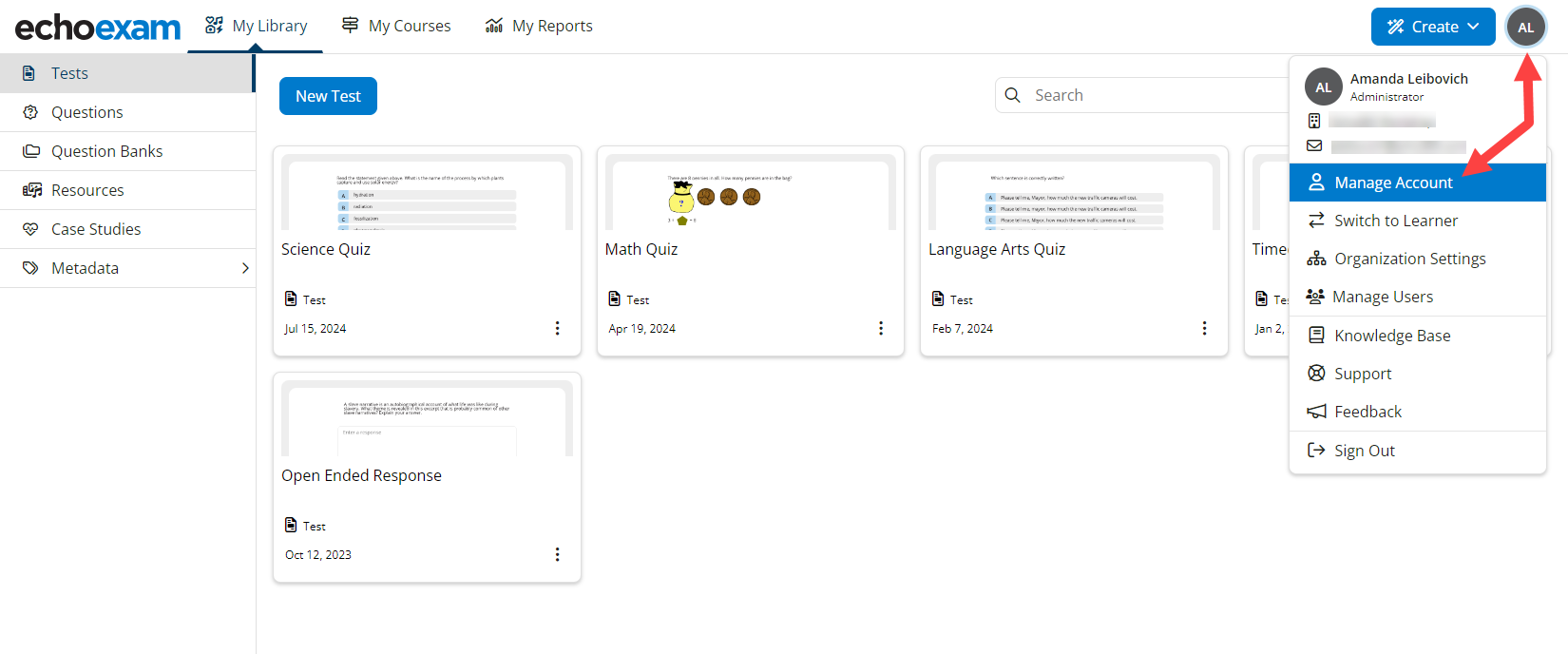 Navigate to Manage Account identified as described