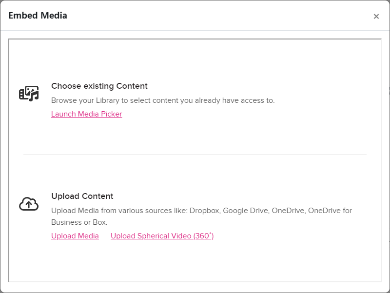 Embed Media options as described