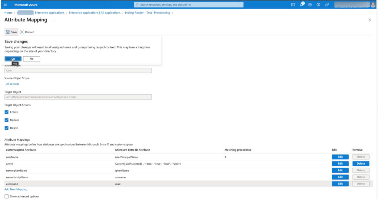 Microsoft Azure Attribute Mapping as described