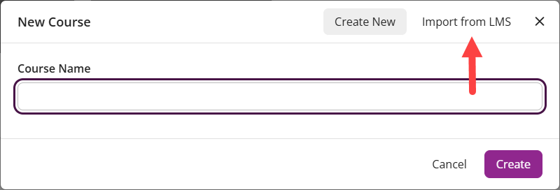 EchoPoll new course modal with the Import from LMS option identified