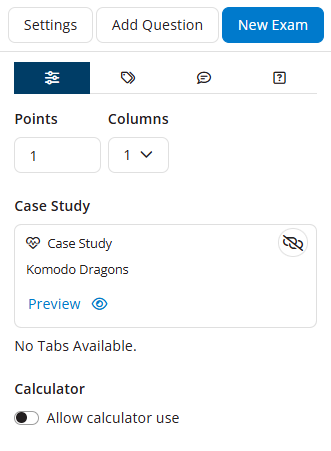 EchoExam Test Editor showing the options tab identified