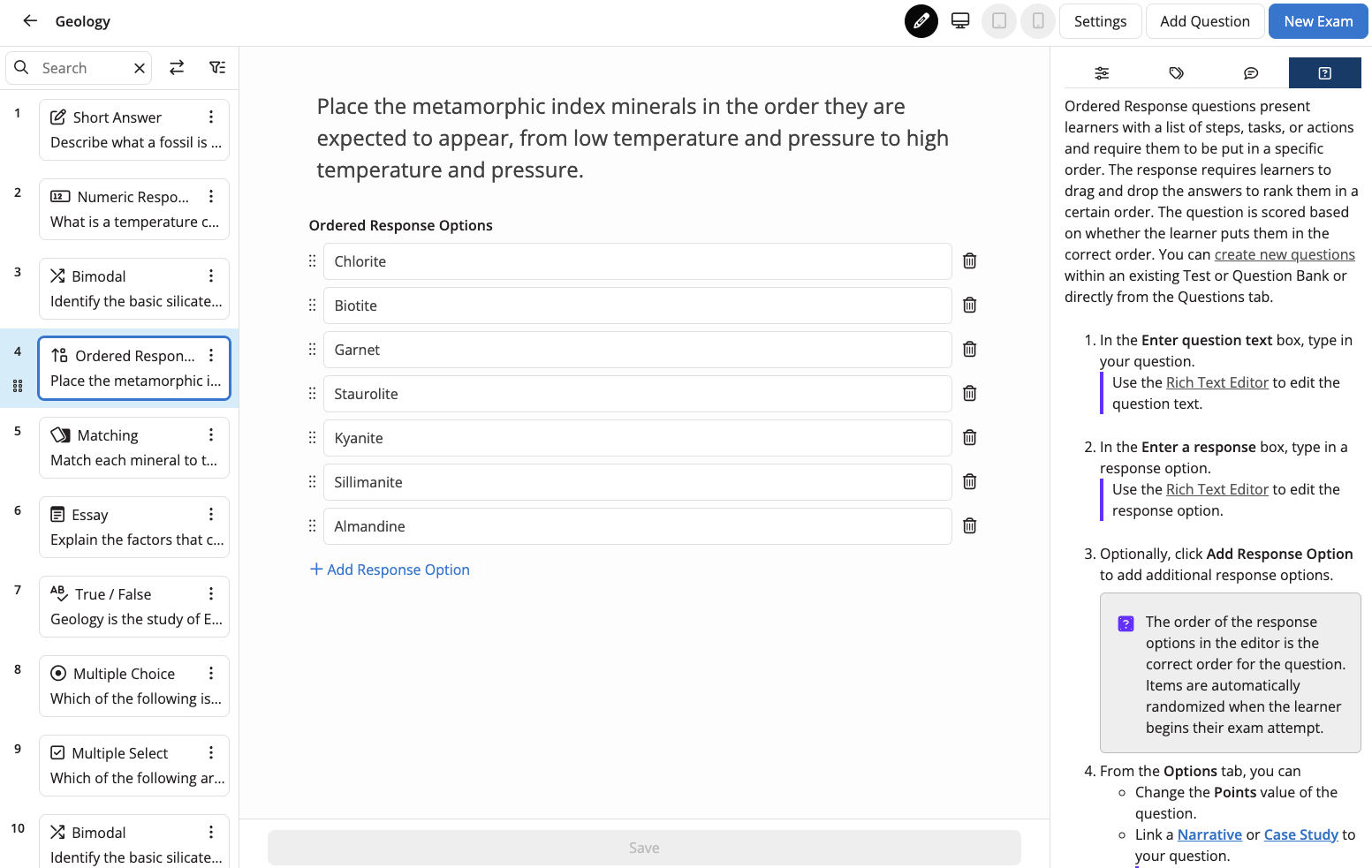  When creating or editing a question or exam, instructors will have access to
  additional help directly from EchoExam, making it easy to understand all available
  options and settings