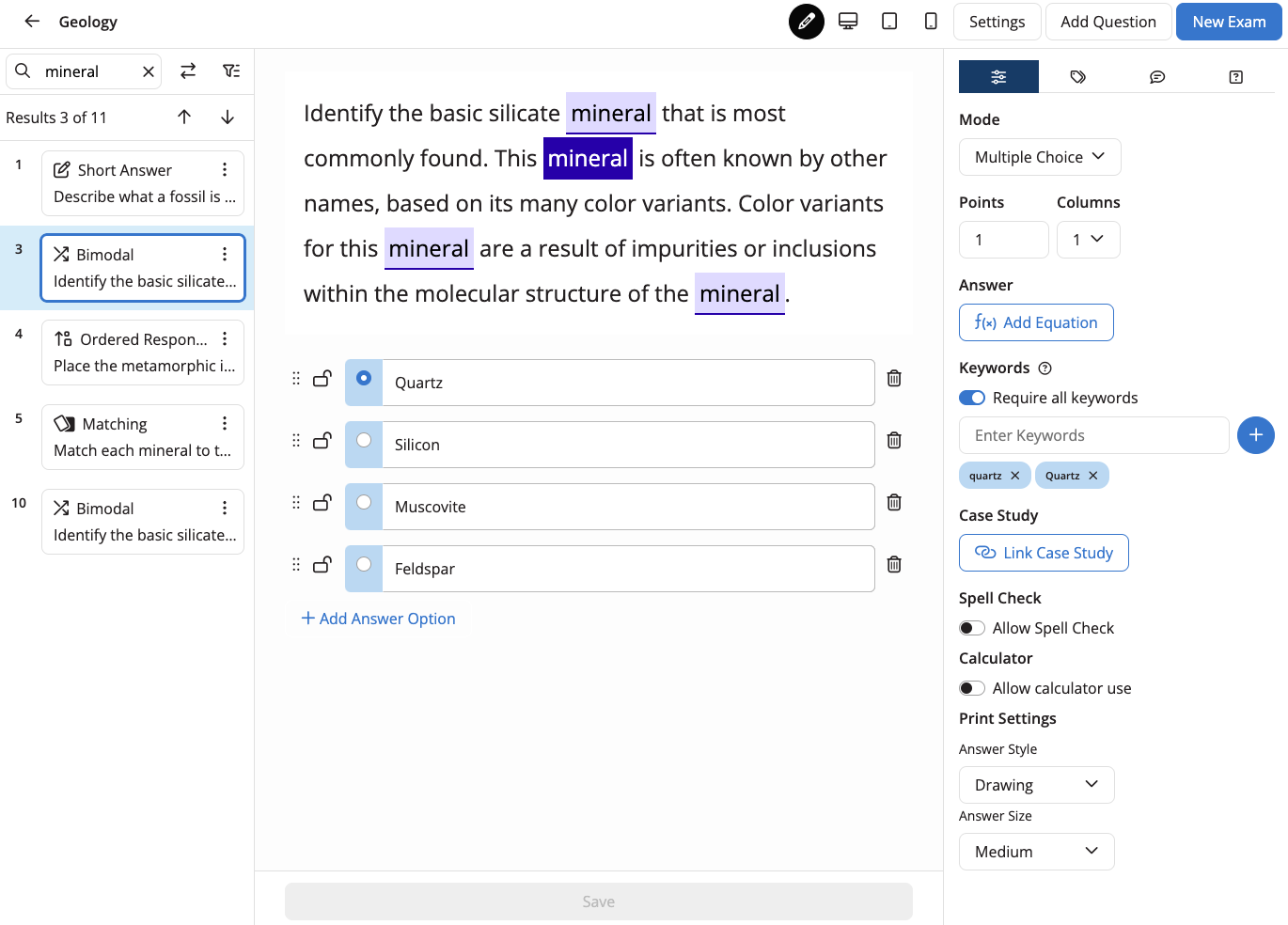 When searching, instructors
  have the option to replace text across multiple questions so that they can quickly
  make updates and resolve errors