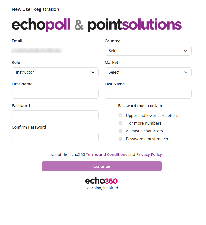 EchoPoll instructor account new user registration