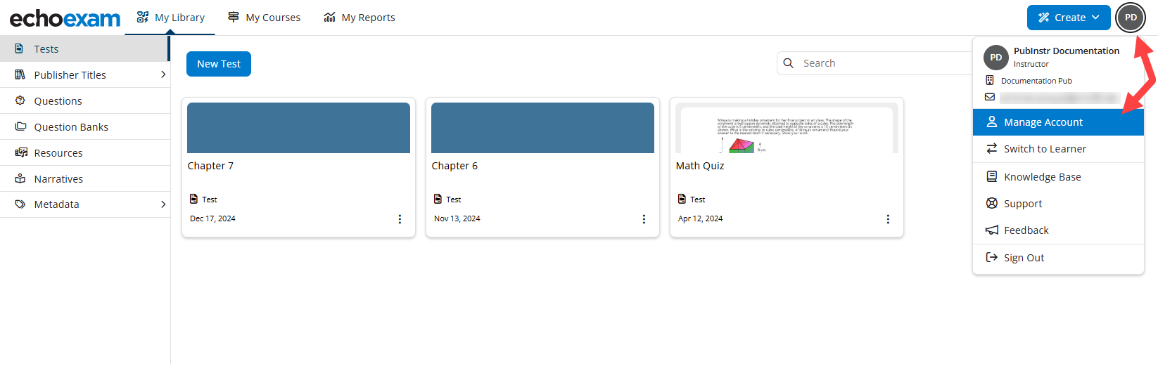 Navigate to Manage Account identified as described