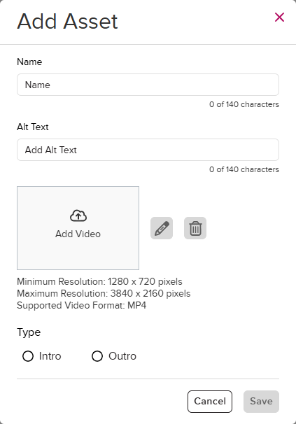 Add Asset modal with options as described