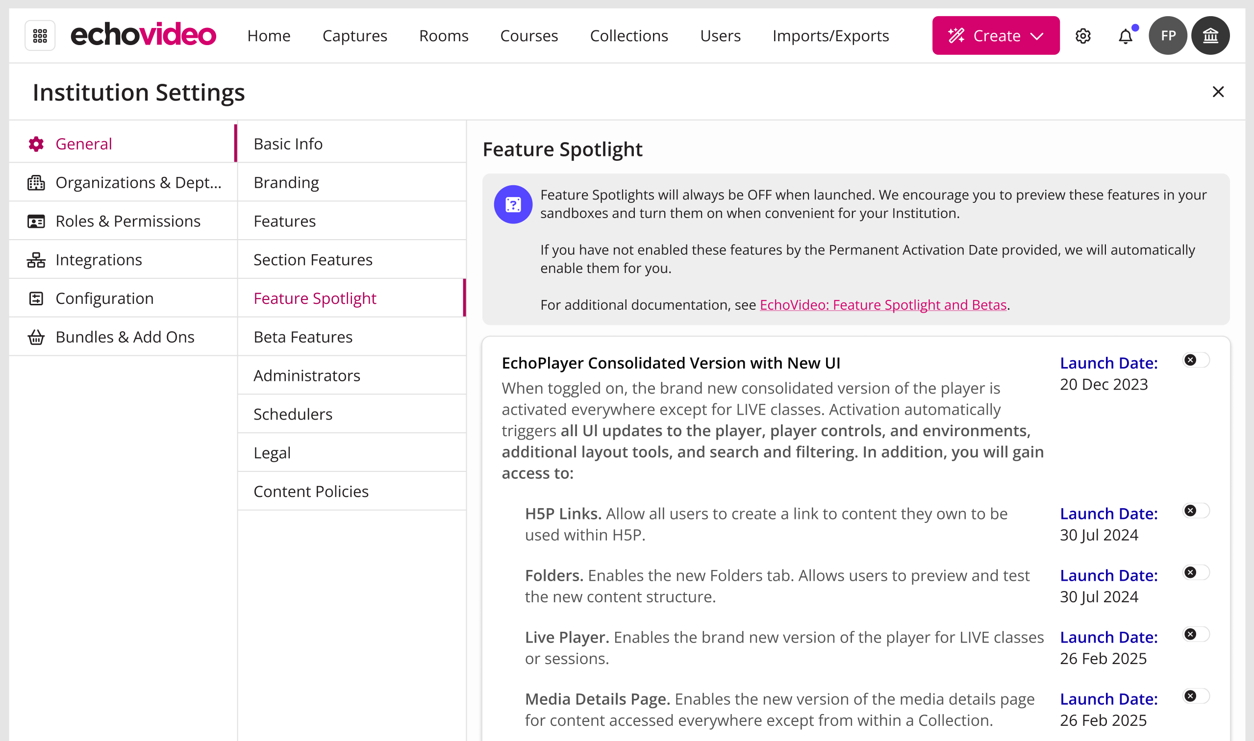 Feature Spotlight of the General section of Institutional Settings