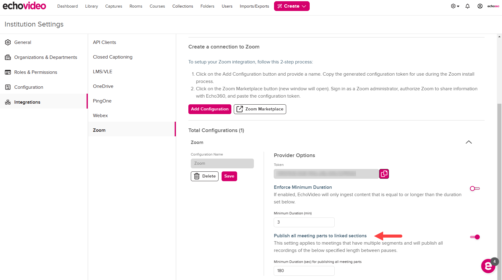 Navigation to Publish all meeting parts toggle as described